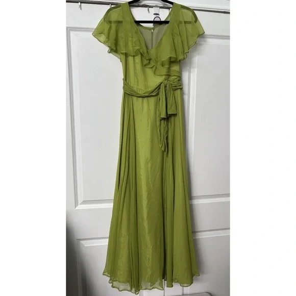 Vintage Green Ruffled Flowy Long Maxi Dress Flutter Fleece Sheer Chiffon Prom - Picture 3 of 15